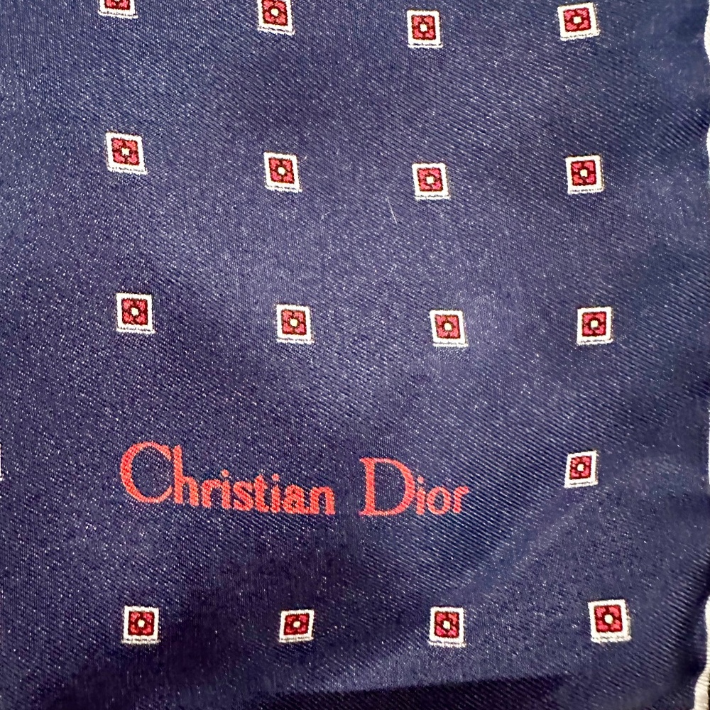Vintage Authentic Christian Dior 100% Silk Scarf Navy Blue | Luxury Designer